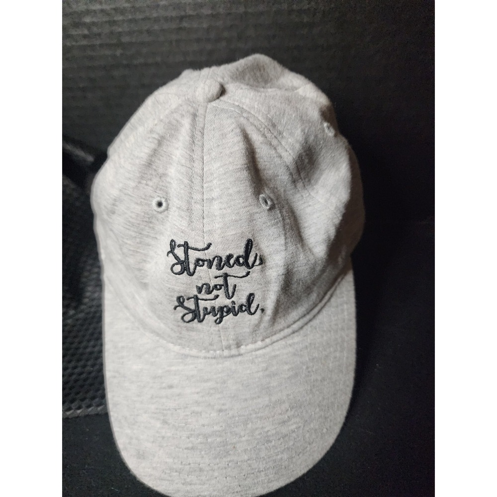 Womens Gray Embroidered Hat "I AM STONED NOT STUPID" Adjustable OSFM